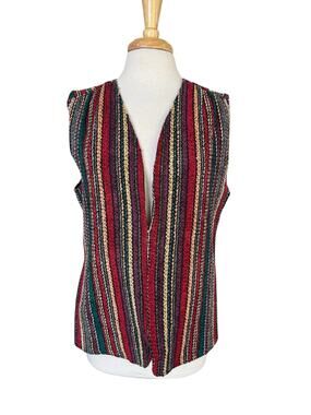Vintage 70s PYKETTES Multicolor Vest Size 16 Womens Vertical Stripe Red Purple